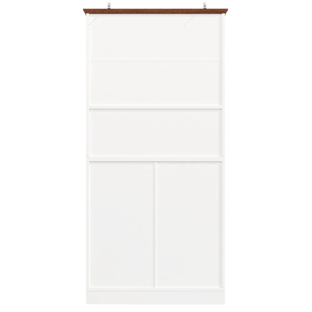 Hoher Küchenschrank mit Kippschutz und seitlichem Snackregal, Soft-Close, 4 Schubladen, verstellbare Einlegeböden, Weiß
