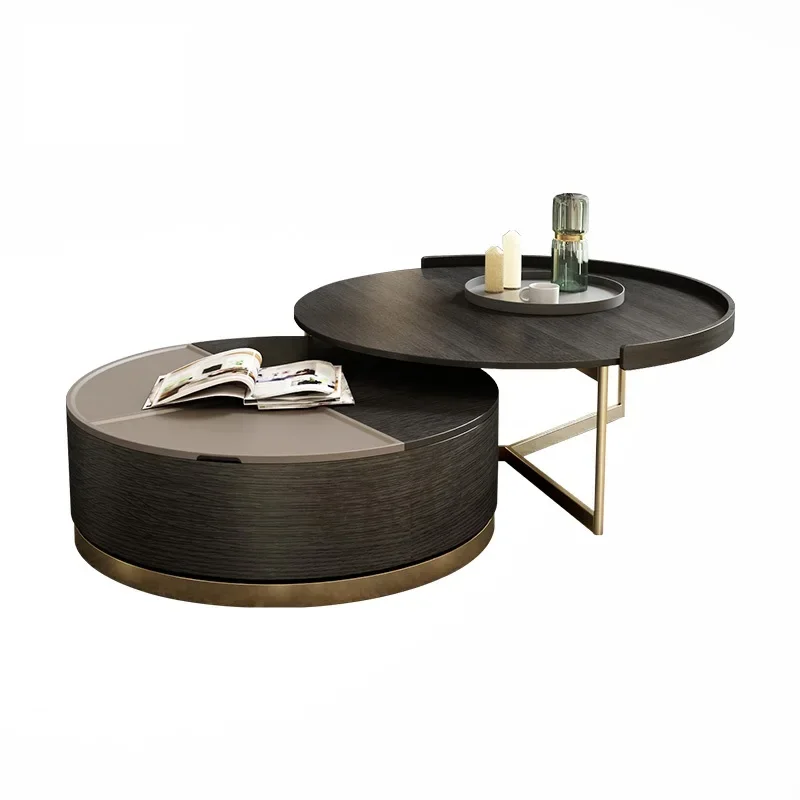 Modern Home Furniture Rotation Storage Living Room Black Tea Table Round Coffee Table