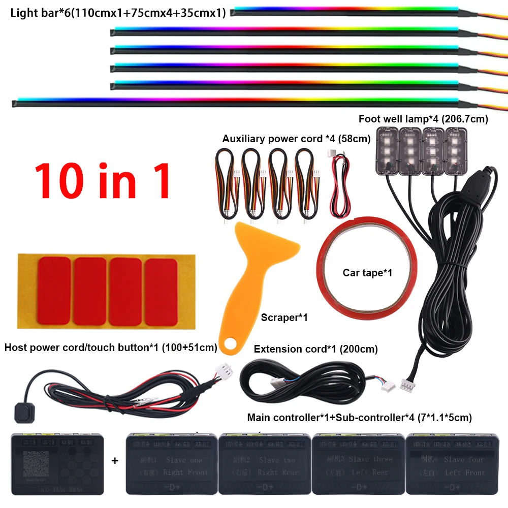 Dual Zone 18 in 1 Full Color Streamer Auto Omgevingslicht RGB 64 kleuren LED Interieur Acrylvezel Strip Decoratie Sfeerlamp