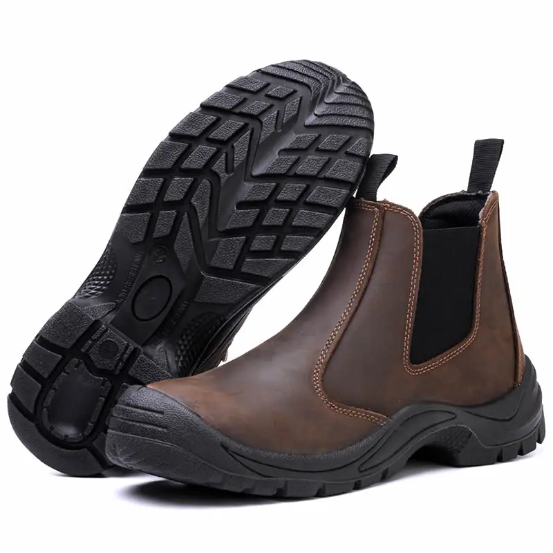 mens fashion steel toe caps safety boots cow leather working shoes outdoors brown worker chelsea ankle botas security footwear