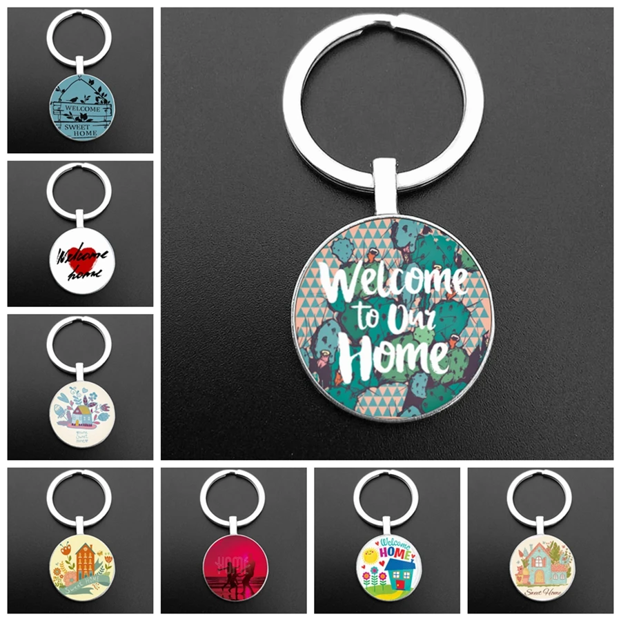 2024 Welcome home Keychain Warm and Sweet Home Glass Cabochon Keyring New House Keyring I Love My Home