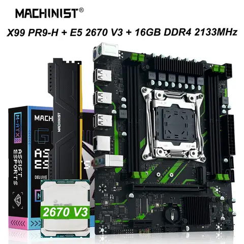 PR9-H MACHINIST X99 마더보드 (옵션) 및 세트 키트 LGA 2011-3 Xeon E5 2670 V3 CPU 프로세서 16G DDR4 ECC RAM 메모리 NAME M.2