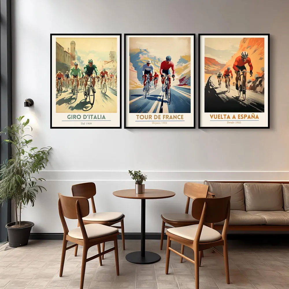 3 Sets Of Tour De France Cycling Poster Wall Art Colorful Canvas Painting Poster Decor​ livingroom Kids Room Boys Birthday Gifts