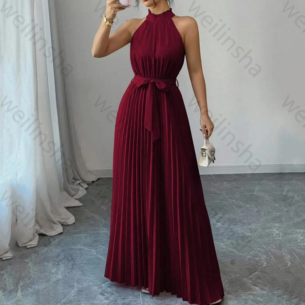 

Elegant Sequined Chiffon Sleeveless Evening Dresses Sexy Pleat Long Dress Exquisite High Quality Prom Party Gowns Customized