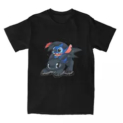 Stitch Toothless Crossover T-Shirt for Men Women Crewneck Pure Cotton T Shirts Short Sleeve Tees Versatile Plus Size Clothing