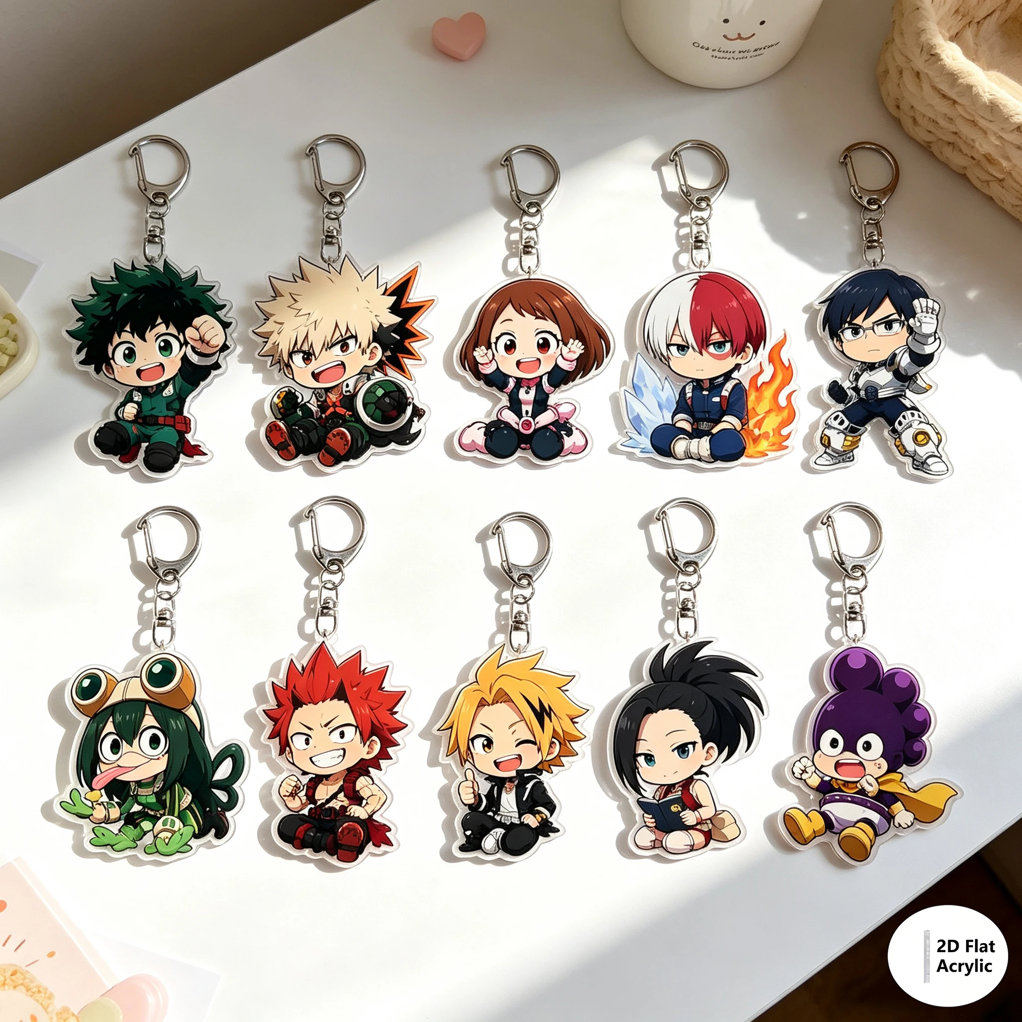 10 Stück/Set Anime Schlüsselanhänger My Hero Academy Acryl-Schlüsselanhänger Izuku Bakugo Katsuki Anhänger Zubehör Niedliche Cartoon-Geschenke Großhandel – Detail 2