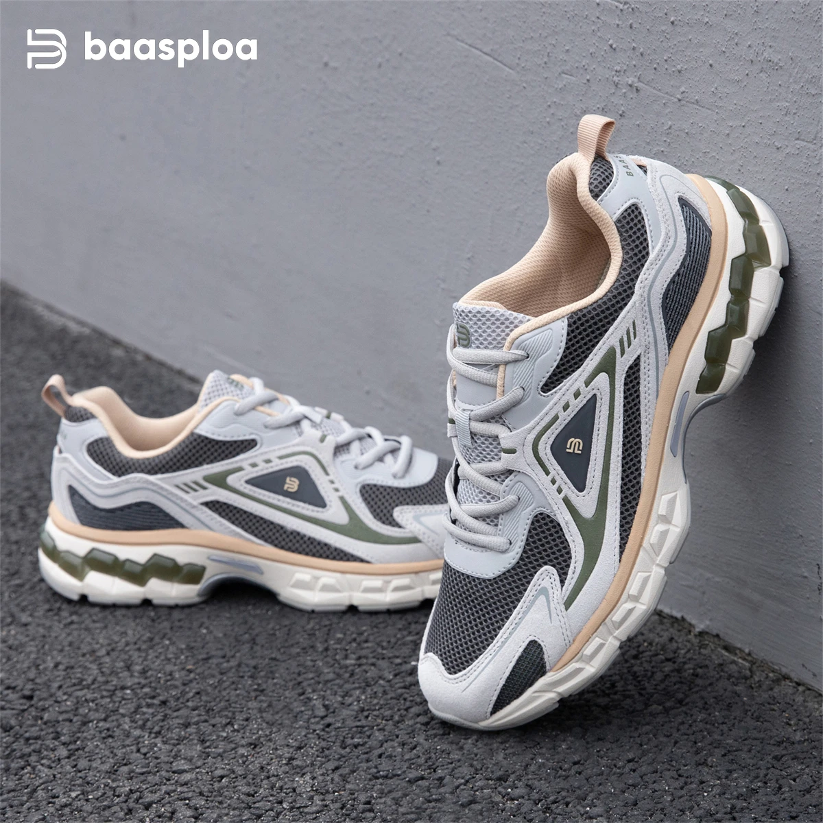 Baasploa Men Sport Shoes Classic Comfort Mesh Breathable Running Shoes Male Non-Slip Casual Sneakers Cushioning Wear Resistant