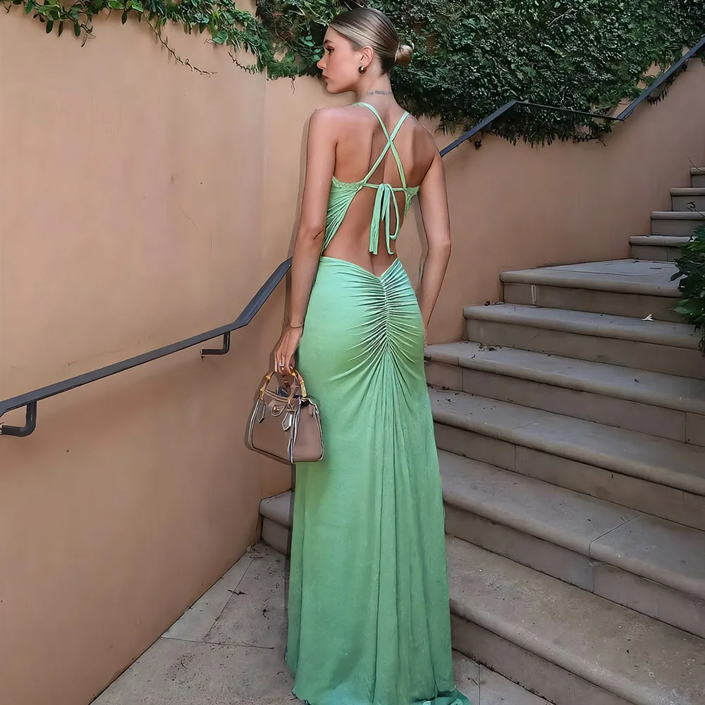 سيدة طويلة الأخضر شبكة ضمادة فستان المرأة العميق الخامس Hotsweet Sexi فستان الحفلات الإناث عشاء مأدبة رسمية فساتين أنيقة للحفلات