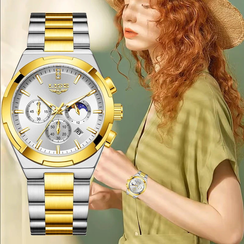 LIGE New Women's Quartz WristWatches Top Brand Luxury Luminous Waterproof Chronograph Fashion Elegant Bracelet Watch Women Gift