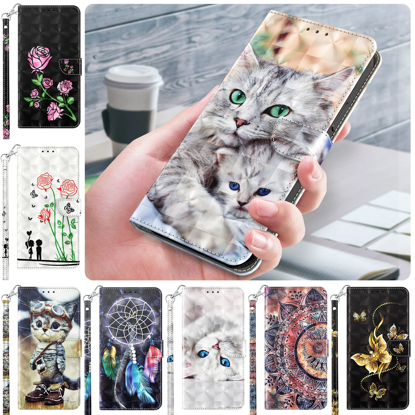 Painted Leather Case For Nokia G20 G21/G11 OPPO A96 A94 A95 A54 A74 A16/A16S/A54S Funda Holder Stand Flip Wallet Cover