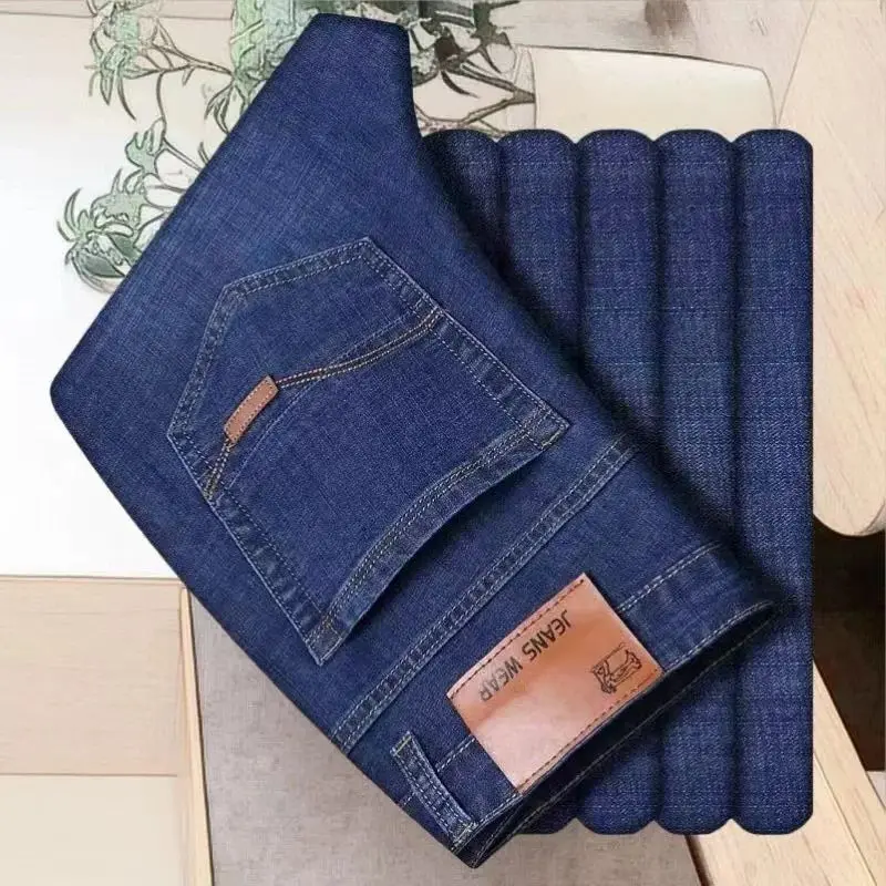 

New Men Light Luxury Stretch Slim Fit Pants Comfortable Soft Business Fashion Straight Casual Denim Trousers Male Brand Clothing