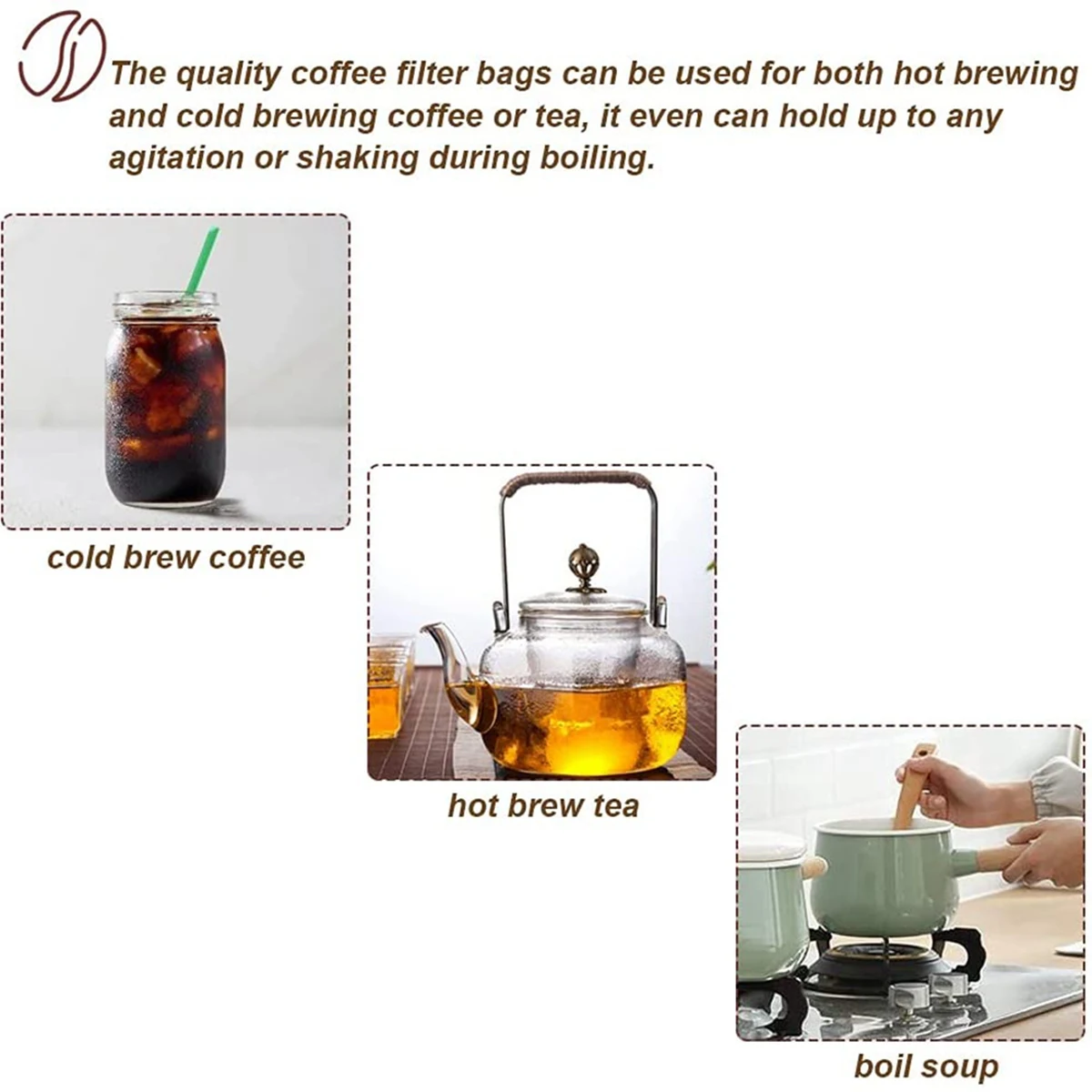 Bolsa de filtro de café desechable, bolsa de malla fina con cordón, para elaboración de cerveza en frío, sin desperfectos, 100 unidades