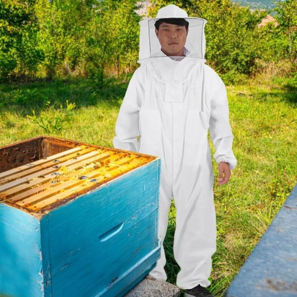 Beekeepers Suit with Breathable Veil Hood Hat Jumpsuit Zipper Elastic Cuff Bee Proof