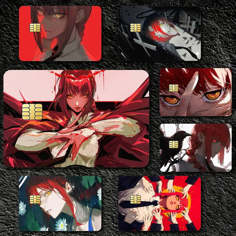

C-Chainsaw-man MAKIMA Decorative Waterproof Film Skin Cover Credit Card Stickers Debit Front Bank Bus Pass