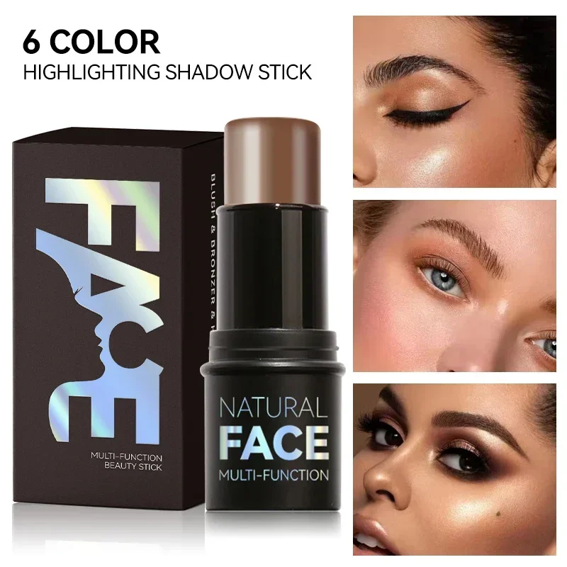 Barra de contorno de crema facial de maquillaje, sombras con resaltador, bronceador y rubor, lápiz de contorno facial no graso y resistente al agua