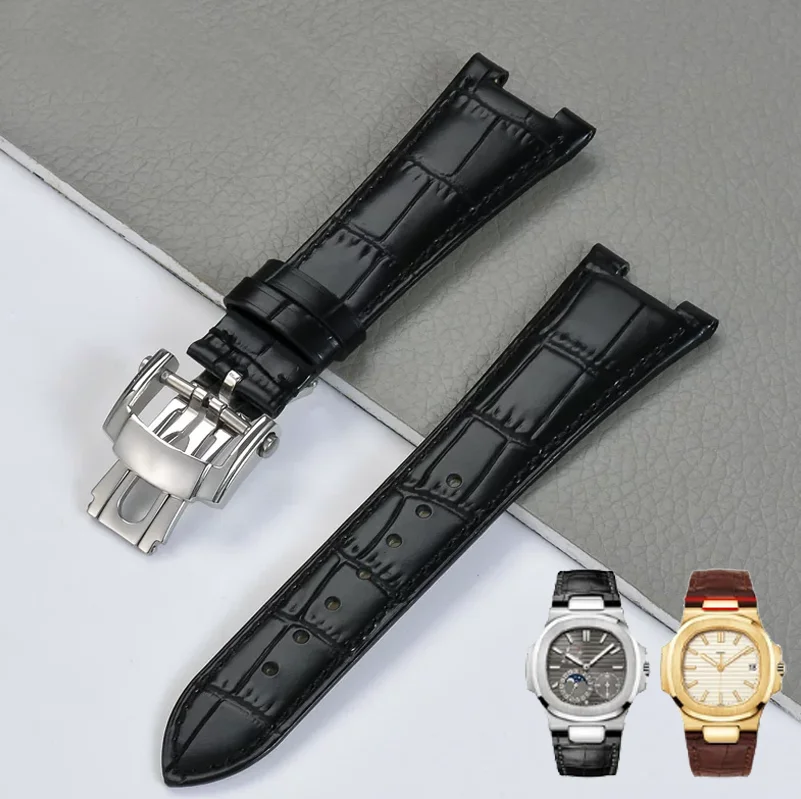 For Patek Philippe Nautilus Series Genuine Cow Leather Watch Strap with 25mm Cowhide 5711 5712G for Men's Premium Watch Band