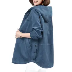 2024 Spring Autumn New Fashion Corduroy Zipper Jacket Female Hooded Loose Outwear Plus size 5XL Women's Casual Windbreaker Coat