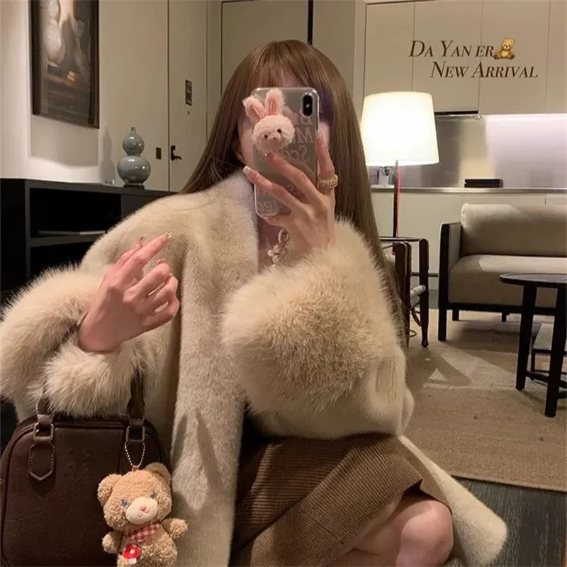 Manteau en fausse fourrure de vison écologique pour femme, manteau à la mode, coupe ample, Style Socialite, nouvelle collection automne et hiver 2025