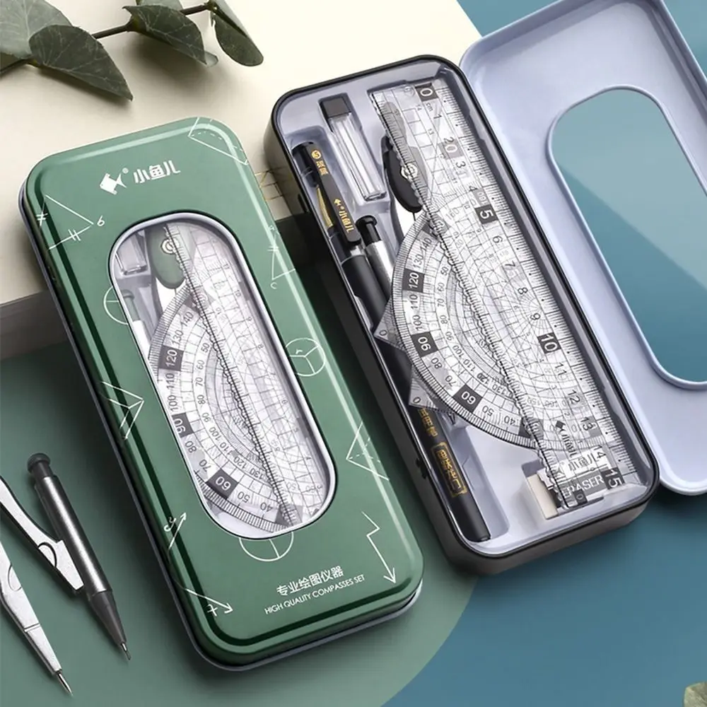 7/8pcs High Quality Transparent Ruler Compass Set Eraser with Signing Pen Compass Kit Straight Ruler Protractor School Office