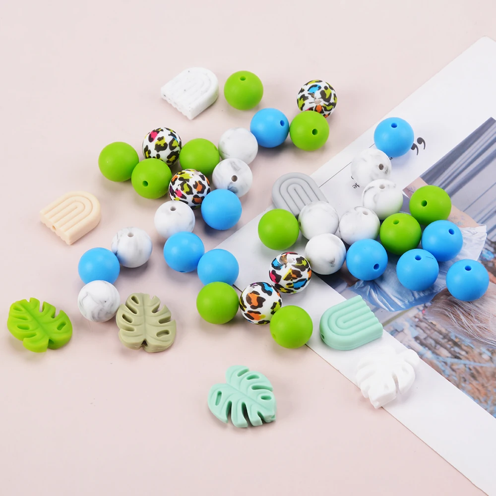 LOFCA Arch Shape loose silicone safe Round teeth Jewelry Treasure Flower Teething beads DIY Chew color baby teething BPA free
