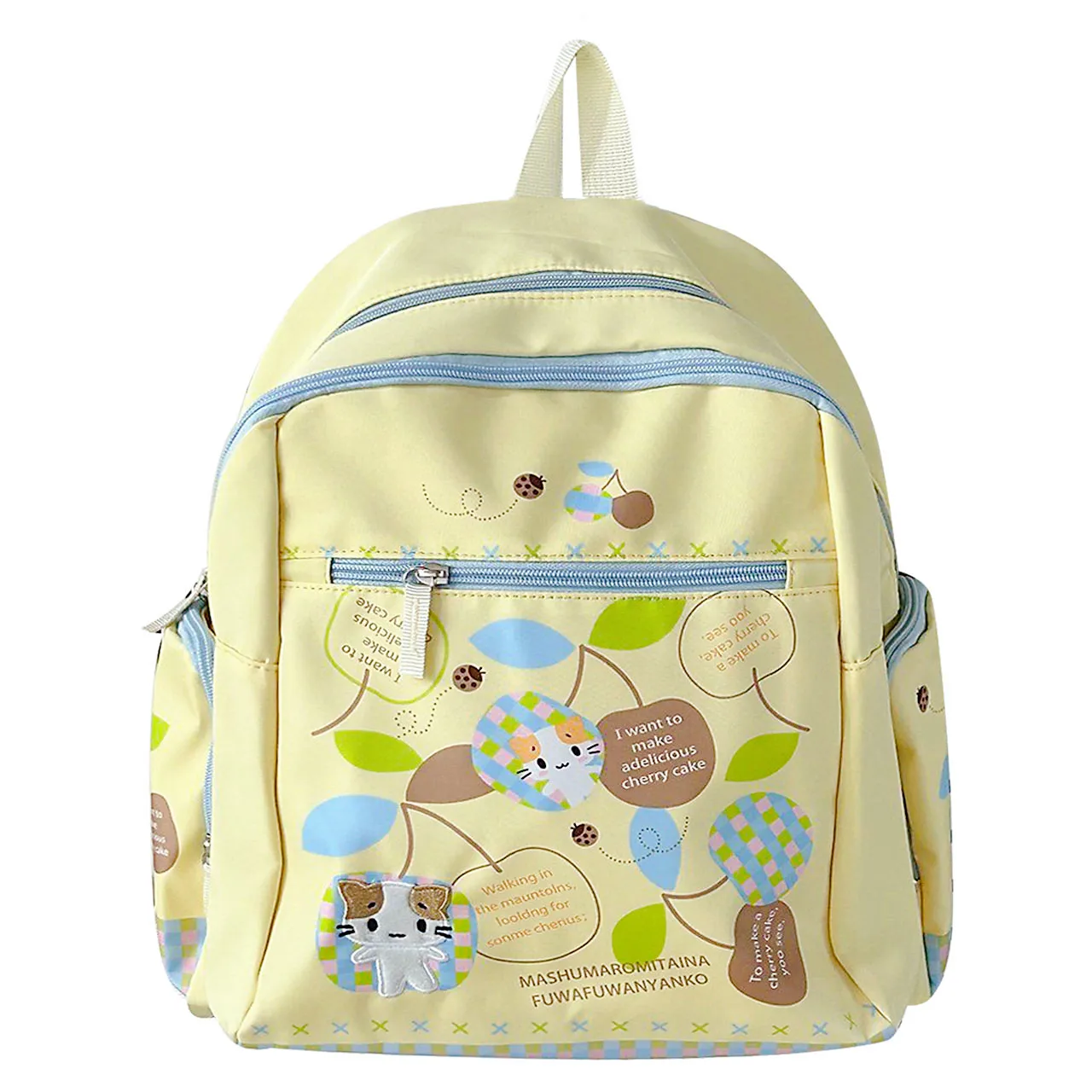 かわいいマシマロふわふわふわニャンコ猫チェリーバックパックスクールバッグ女性女の子アニメバックパック