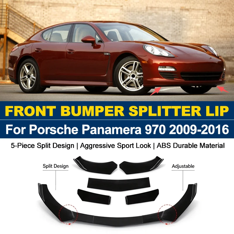 5Pcs ABS Front Bumper Canard Lip Splitter Spoiler Body Kit For Porsche Panamera 970 2009-2016 Car Styling Tuning Accessories