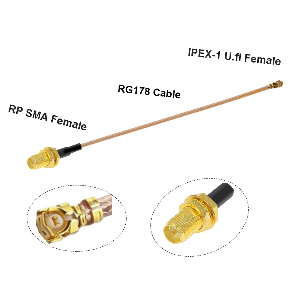 BEVOTOP 2pcs  Cable uFL///-1 Female to SMA Female WIFI Antenna RF Cable RF1.13/RG178 Pigtail Extension