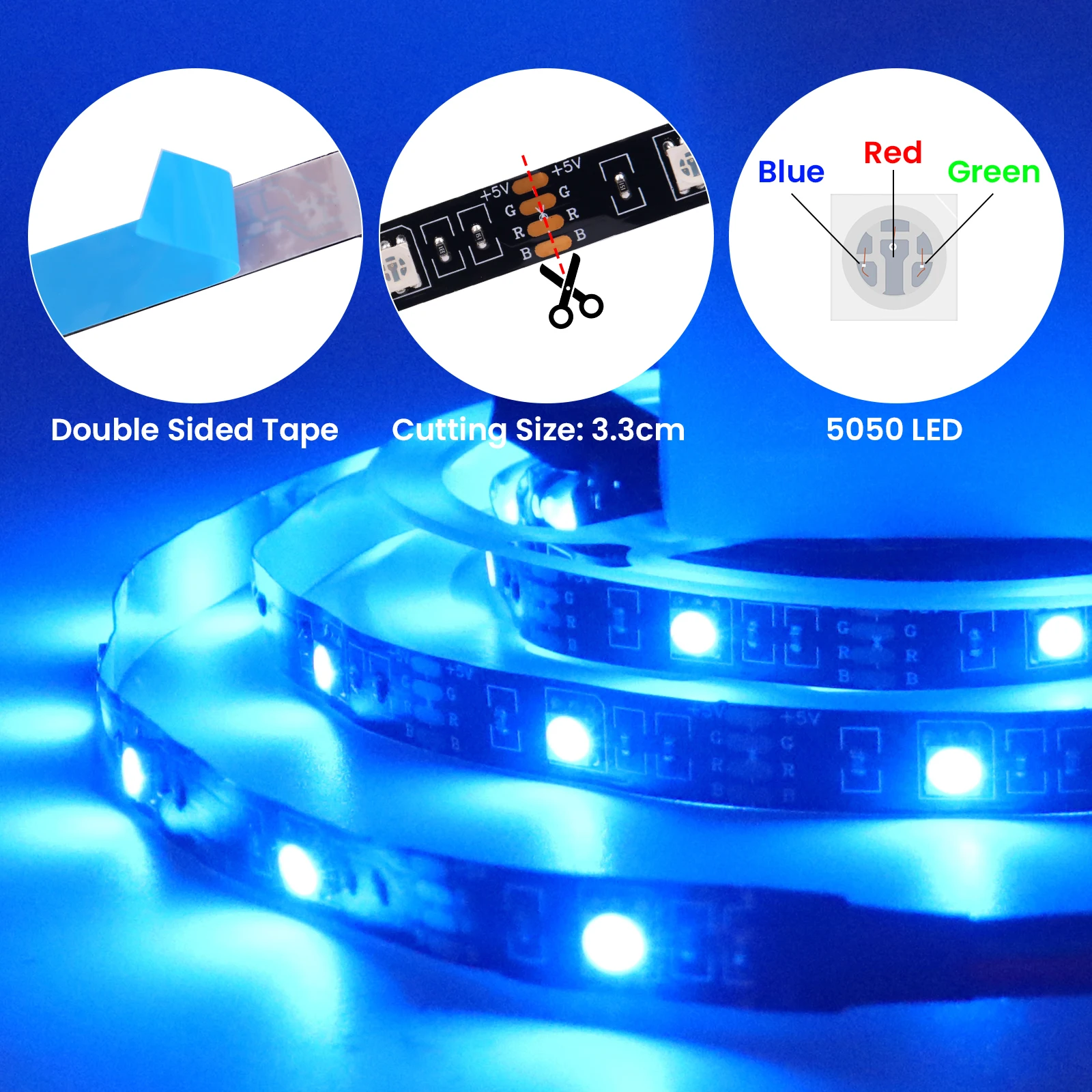 1m 2m 3m 4m 5m LED Strip Light 3AA Battery Power RGB 5V 5050 SMD Flexible Color Strip Lamp for Room Vanity Computer TV Backlight