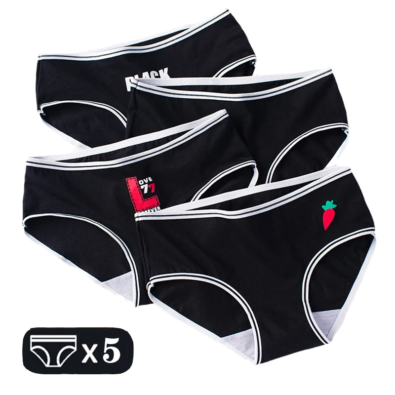 M-2XL 5Pcs Women's Sexy Underwear Black Panties Cotton Panty Female Underpants Comfortable Intimates Women Lingerie Girls Briefs