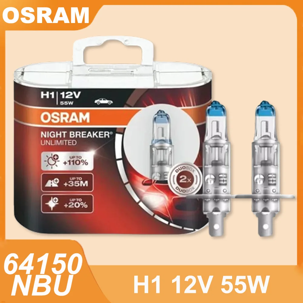 OSRAM Night Breaker Unlimited H1 12V 55W 64150NBU +110% Bright White 3400K Car Headlight Original Halogen Lamp