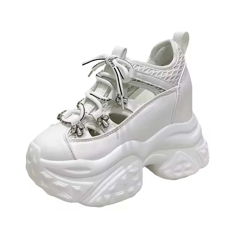 

Women High Platform Non-slip Sneakers Spring Vulcanized Shoes 11CM Thick Sole Leather Casual Shoes Chunky Dad Sport Sneakers