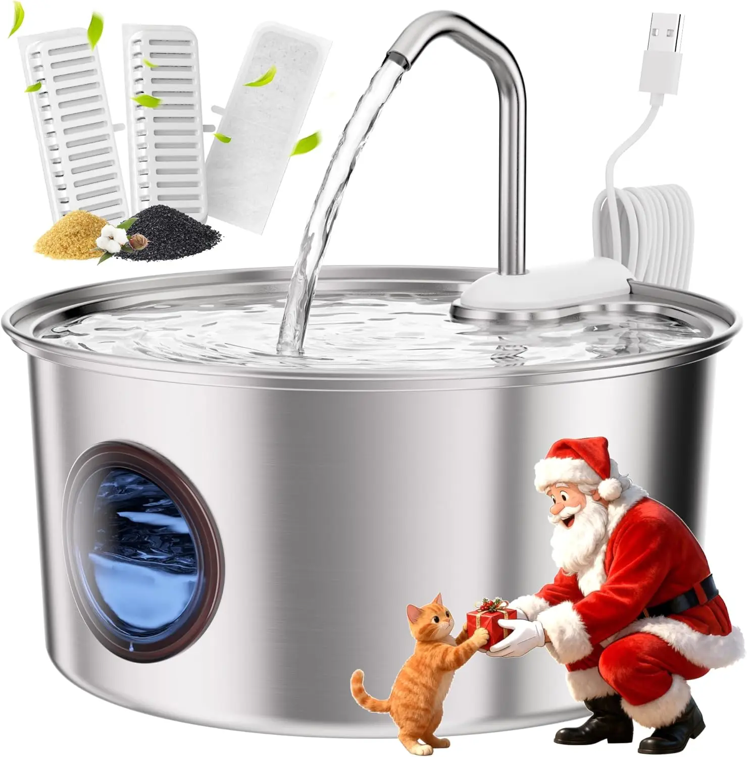 

Stainless Steel Cat Water Fountain 108oz - Automatic Pet Water Dispenser with 3 Filters for Cats, Dogs, Multiple Pets