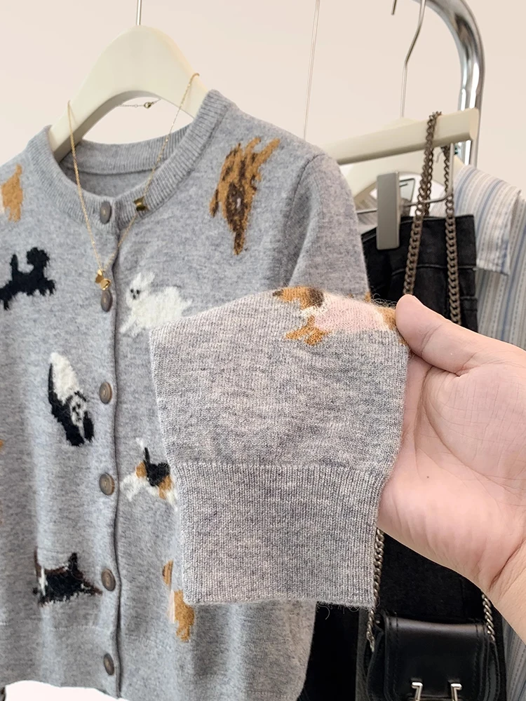 Cardigan en tricot à manches longues pour femmes, pulls décontractés, veste de style paresseux, conception de niche, col rond, coréen, 2024