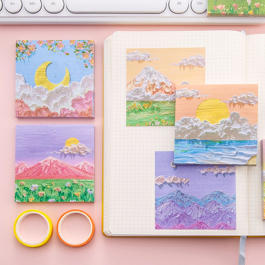 80pcs Oil Painting Scenery Convenience Sticker Salt simple Japanese high-value cute stickers school supplies office stationery