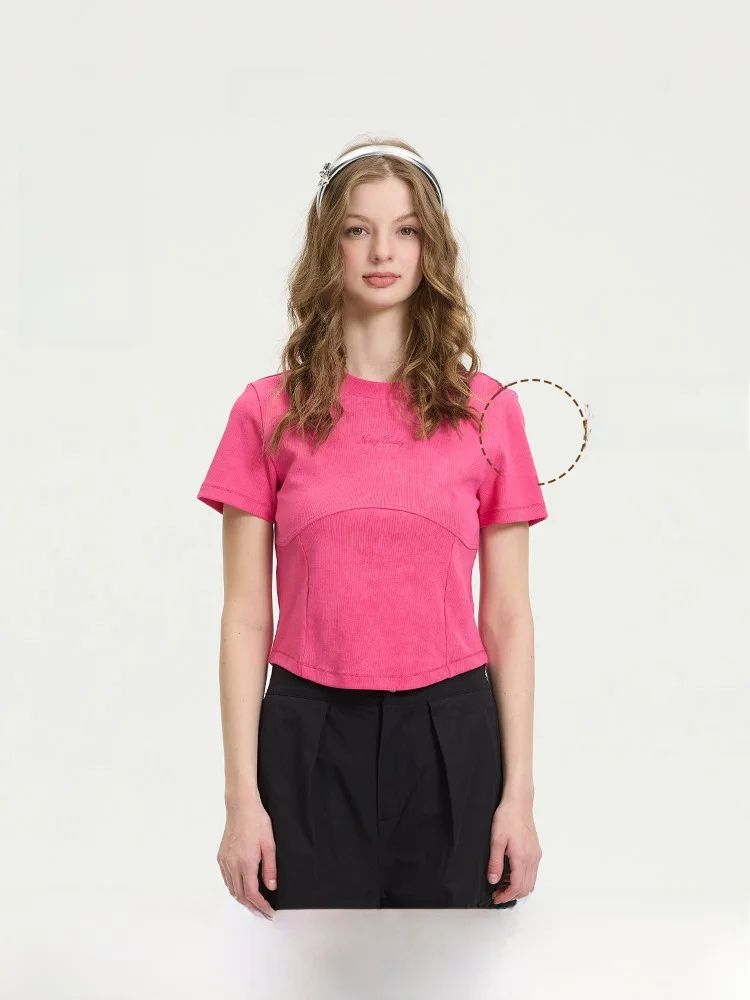 

Noisy Teddy25, новая летняя однотонная женская круглая футболка Ne ort Sve, повседневная удобная посадка из смеси хлопка, длина