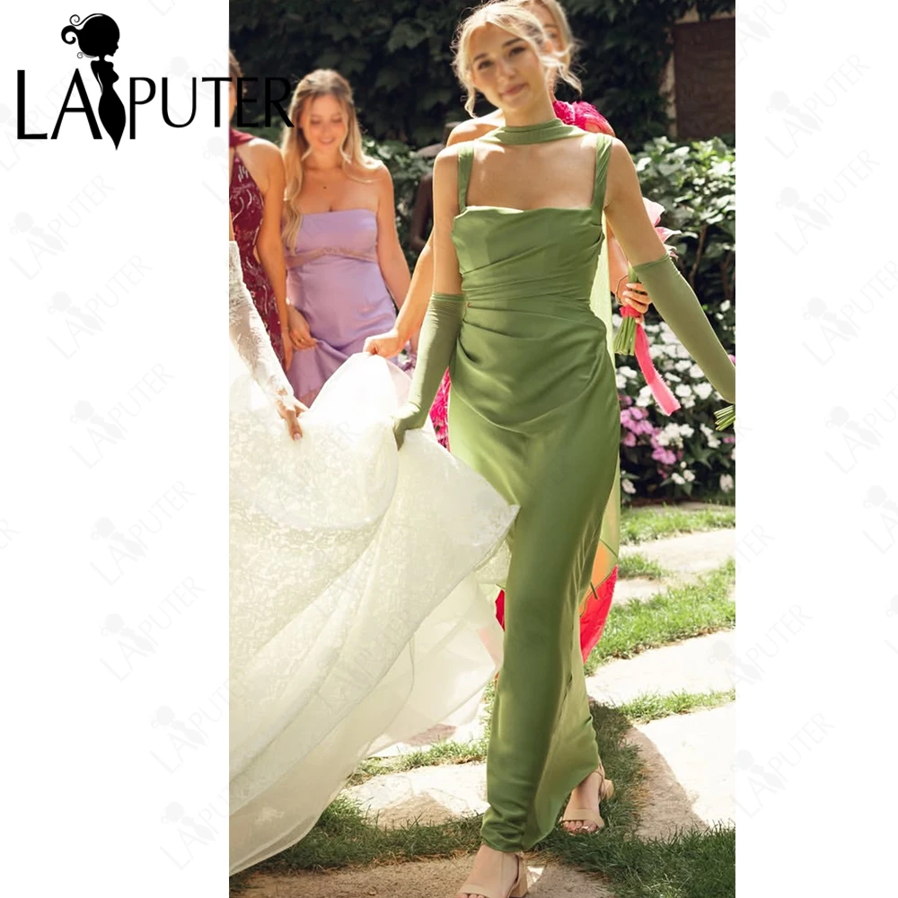 

Fresh Green Long Bridesmaid Dresses Shoulder Straps Empire Wedding Guest Gowns Tie up Back Woman Decent Prom Dress 2026