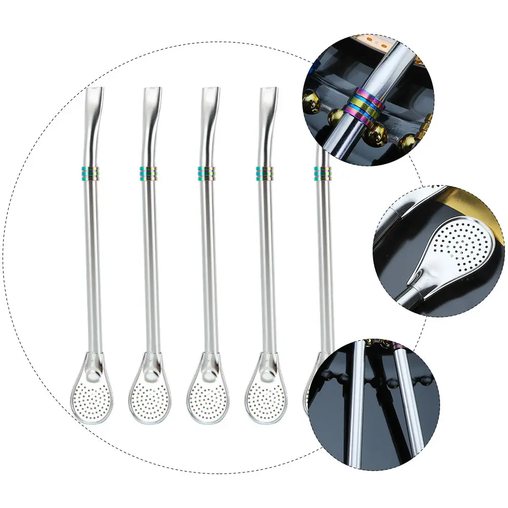 

Kitchen Stainless Steel Mixing Spoon Spoons Straw with Strainer Coffee 304 Tea Strainers