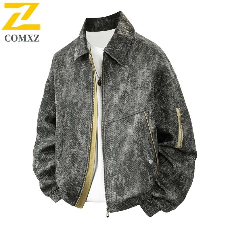 

COMXZ Light Luxury Jacket Men 2025 Small Jacquard Trendy Versatile Comfortable Breathable Collar Jacket Outdoor Casual Loose Top