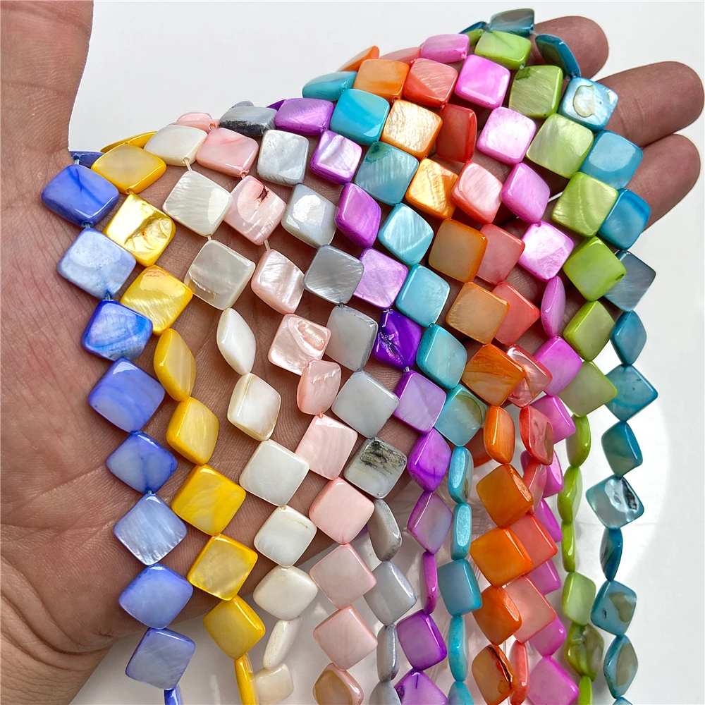 Natural Colorful Mother of Pearl Beads Rhombic Dyed Shell Charm Bead Smooth Loose Spacer Shell Beads for DIY Jewelry Making 15''