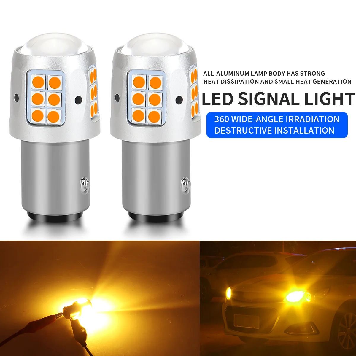 2PCS Canbus T20 LED Bulbs 7440 7443 White/Amber Car Turn Signal 1156 BA15S BAU15S 1157 BAY15D Reverse Lamp Daytime Running Lamp view 2