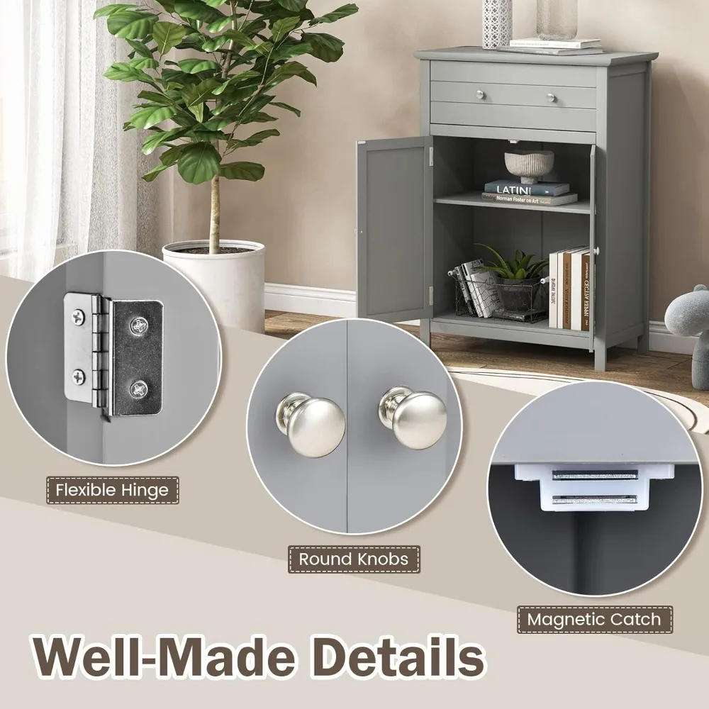 خزانة أرضية الحمام مع أدراج وأبواب - منظم تخزين مع رف قابل للتعديل للمدخل وغرفة الغسيل #5