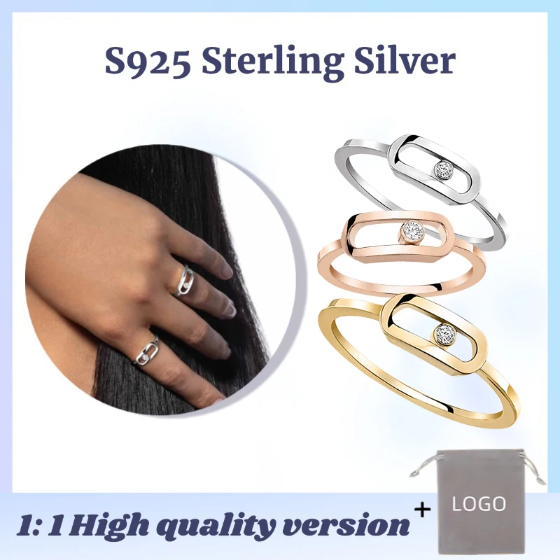 MESS MOVE UNO Diamond Rings for Women Luxury Fashion Jewelry Simple Ring Mobile Stone S925 Sterling Silver