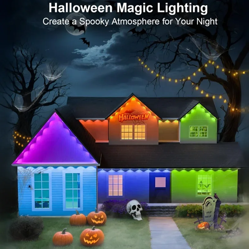 أضواء خارجية دائمة أضواء الطنف الذكية مع التطبيق وجهاز التحكم عن بعد IP67 أضواء سلسلة LED مقاومة للماء لتزيين سقف العطلات