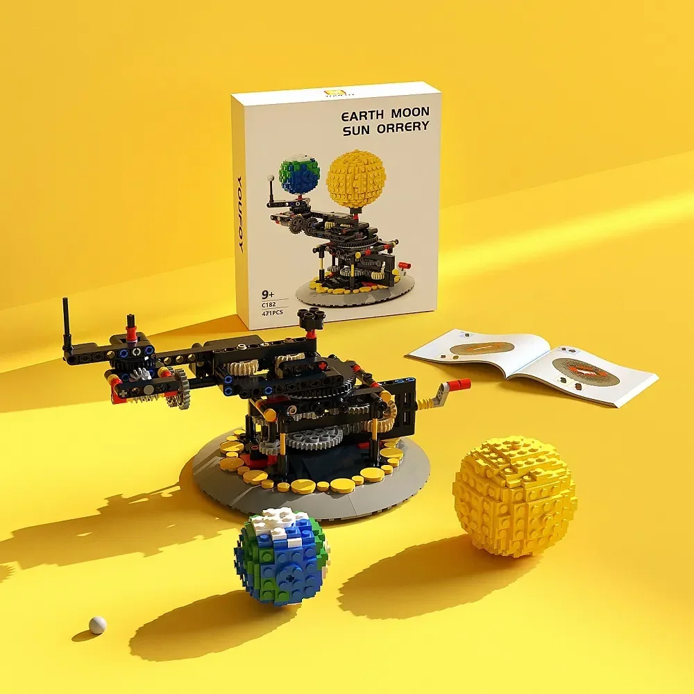 Modelo de blocos de construção de rotação solar para crianças, ideia MOC, mini espaço, terra, lua, mundo, planeta, montagem, brinquedos educativos, presentes, 4477