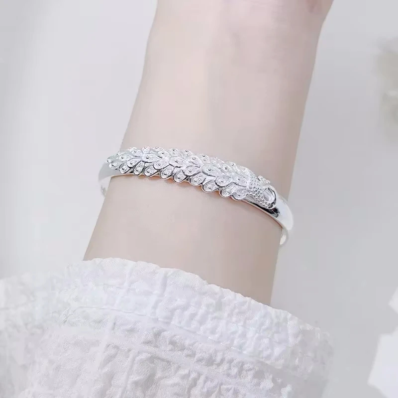 Luxury 925 Sterling Silver Open Bracelets For Women Elegant Peacock Opening Screen Bracelets Party Wedding Fine Jewelry Gifts image 2