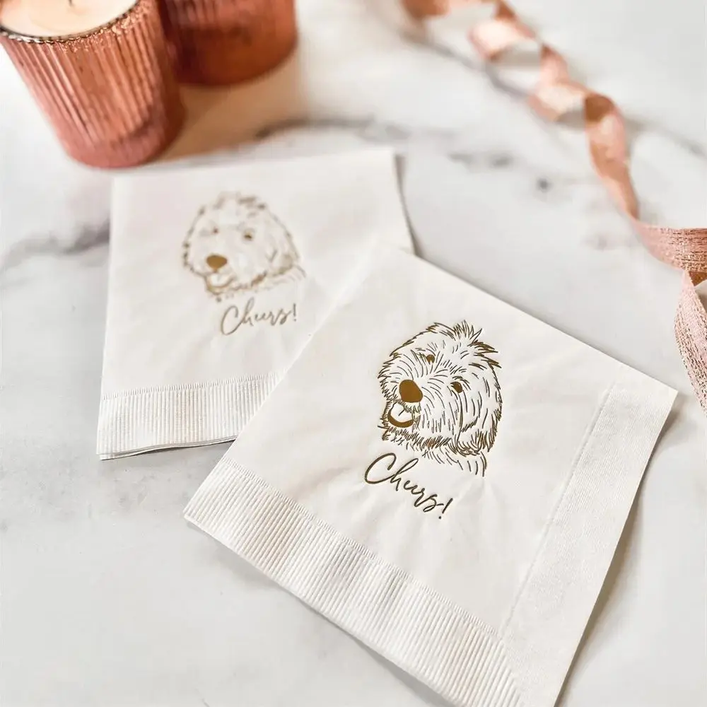 

Custom Illustrated Dog Wedding Napkins, Bridal Shower, Engagement Party, Custom Bar Napkins, Custom Pet Wedding Napkins, Dog Nap