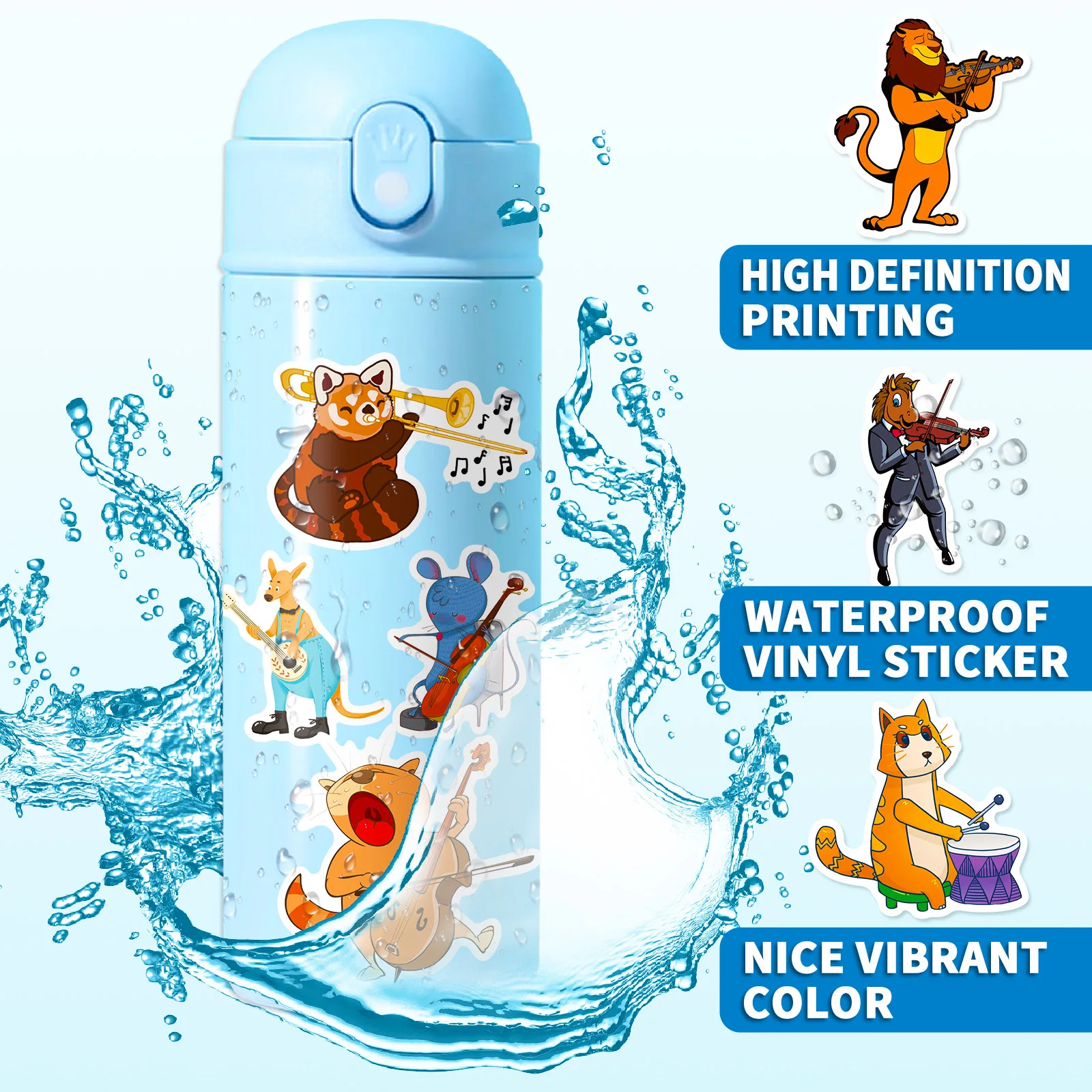 10/50 قطعة ملصقات الحفلات الموسيقية المضحكة على شكل حيوانات كرتونية لطيفة على شكل حيوانات لتزيين الموسيقى والثلاجة والأمتعة والكمبيوتر المحمول لعبة جيتار السيارة والدراجة للأطفال