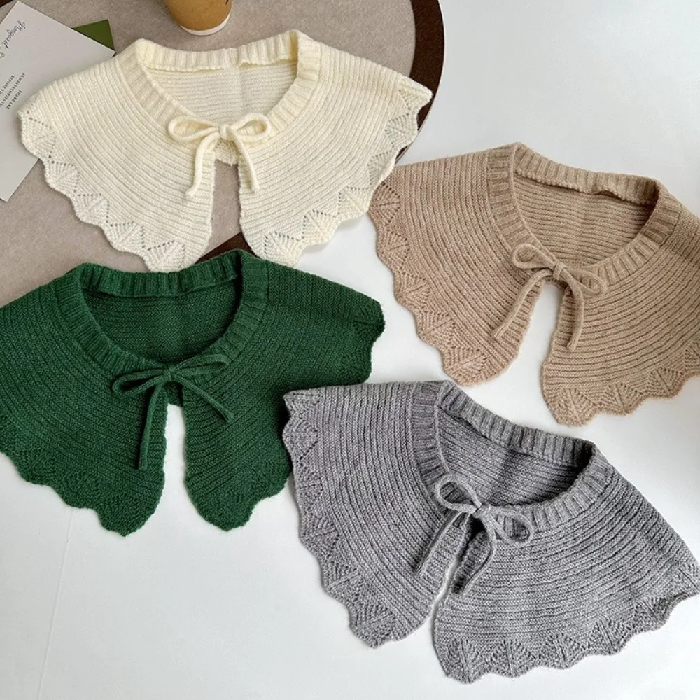 Warm O-Neck Fake Collars Solid Color Laced up Knitting Detachable Collar Knitted Shirt Shawl Wrap
