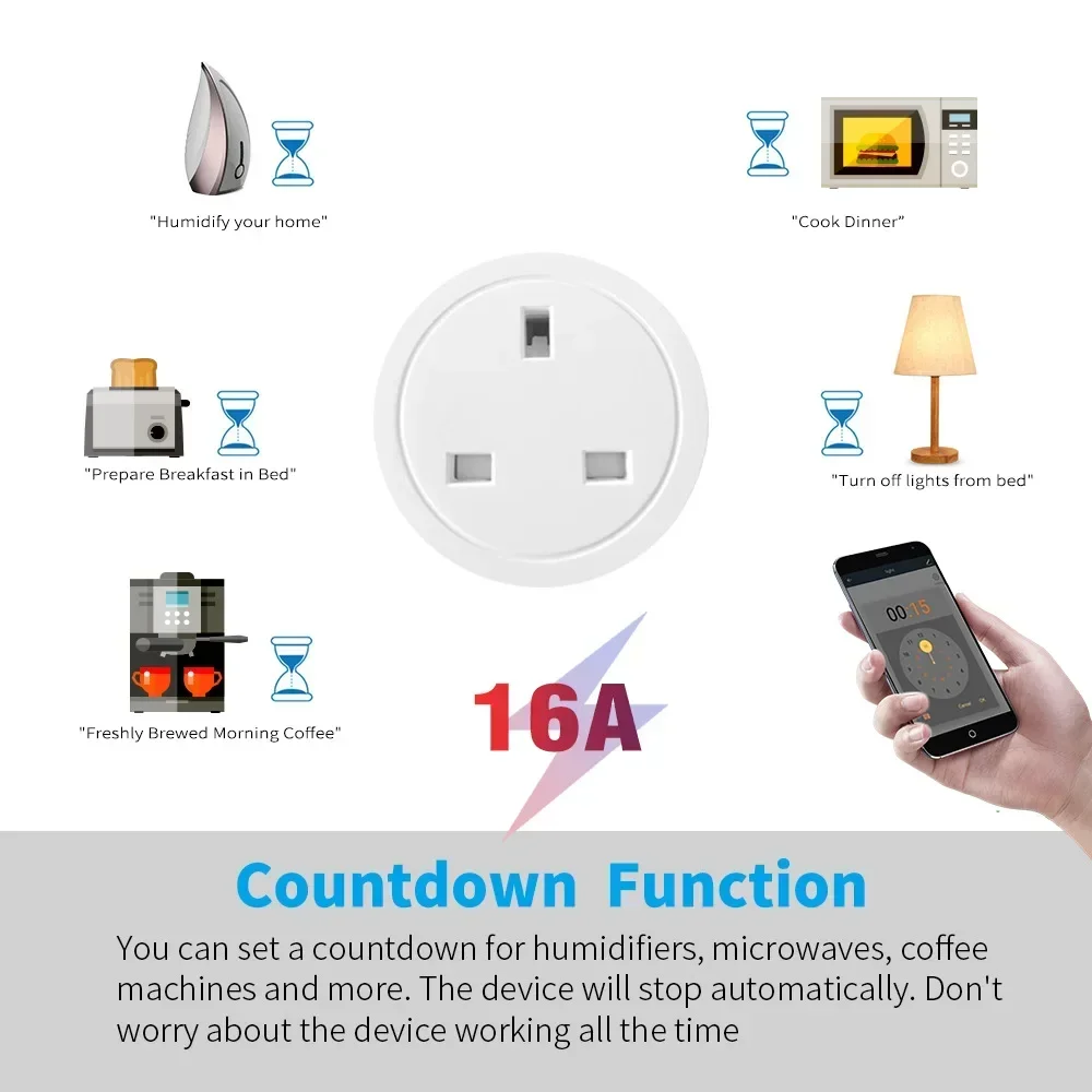 Tuya WiFi 16A/20A UK Smart Plug Mini Smart Socket Remote Voice Control with Energy Monitor Timer Smart Home Google Home Alexa