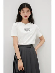 ZIQIAO All-match Style Letter Short-sleeved T-shirt for Women 2024 Spring and Summer New Round Neck Top for Female